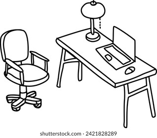 Home workplace. simple sketchy vector drawing.