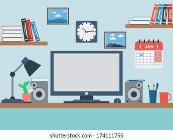 Home workspace flat vector illustration