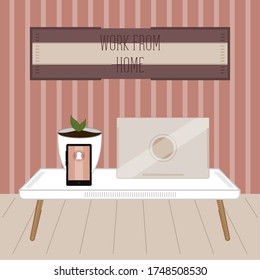 Área de trabajo principal. Cartel de trabajo desde casa. Home Office - Vector