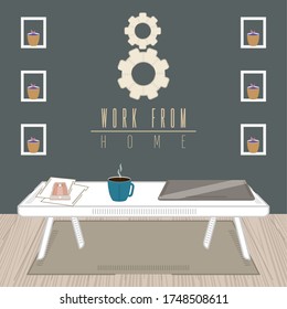 Home-Arbeitsbereich. Arbeiten Sie von zu Hause Poster. Home Office - Vektorgrafik
