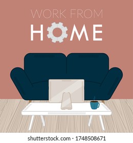 Home workspace. Work from home poster. Home office - Vector