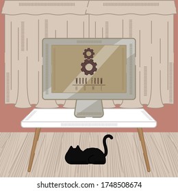 Área de trabajo principal. Cartel de trabajo desde casa. Home Office - Vector