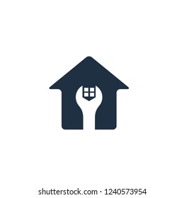 home and wrench icon house repair service symbol logo template