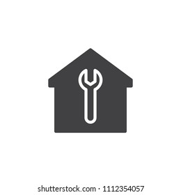 Home with wrench vector icon. filled flat sign for mobile concept and web design. House repair simple solid icon. Symbol, logo illustration. Pixel perfect vector graphics