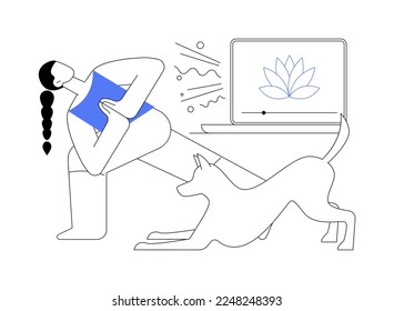 Home yoga abstract concept vector illustration. Home quarantine training, power yoga online class, relief stress, mindfulness, live streaming, stay home, social distance abstract metaphor.