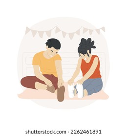 Home yoga isolated cartoon vector illustration. People in sportswear doing yoga together, stretching together, home training, family healthy lifestyle, physical activity vector cartoon.