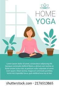 Home yoga poster cartoon vector illustration