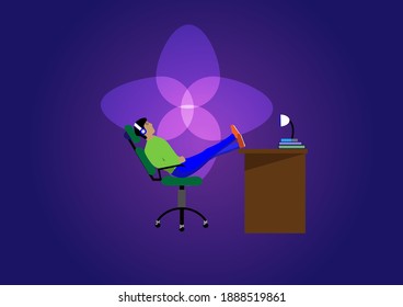 At home,after finishing work,begins to relax and listen to music at ease,preventing covid,vector-style images.