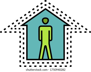 Home-based preventive actions quarantine vector color icon, Coronavirus Social Prevention Cocnept, Stay at Home to Protect yourself from ncov on white background, Self isolation Symbol, 