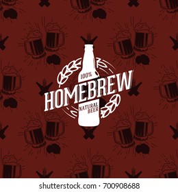 Homebrew logo on seamless pattern clinking glasses of beer, vector illustration