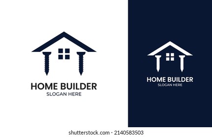 Homebuilding Logo Design. House Renovation With Screw Concept. Construction Handyman