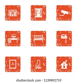 Homecare icons set. Grunge set of 9 homecare vector icons for web isolated on white background
