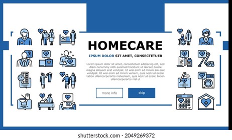 Homecare Services Landing Web Page Header Banner Template Vector. Volunteer Personal Care Elderly And Sick People, Dressing And Helping Washing Homecare Services Illustration