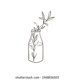 Homeflowers Botanical logo outline drawing. Minimal floral vintage style. Doodle plant vector illustration. Pure nature organic brush. Line drawing. Botanical floral badge. Eco product emblem.