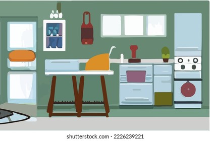 Home,Interiors, Living Room, Kitchen, Houseware, Kitchenware Illustration Vector Cartoon Drawing