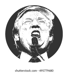 Homel, Belarus - October 10, 2016: Donald Trump, republican presidential candidate. Sketch by hand. Vector illustration.