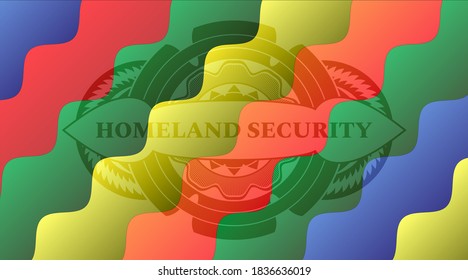 homeland security text inside Colorful multicolored badge. Curvy delicate background. Artistic illustration. 