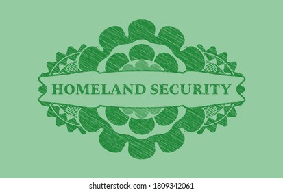 homeland security text inside Green stroke badge. Eco graceful background. Vector illustration. 