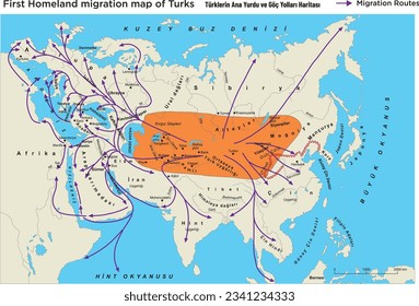 Homeland of Turks and Migration Routes Map