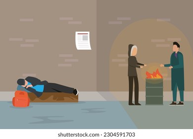 Homeless Adult Poor People 2d vector illustration concept for banner, website, illustration, landing page, flyer, etc.