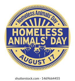 Homeless Animals Day, August 17, rubber stamp, vector Illustration