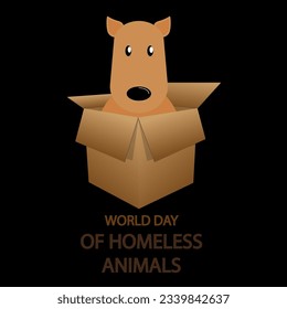 Homeless animals day dog in a box, vector art illustration.