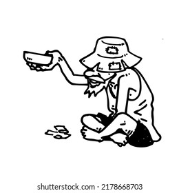 Homeless beggar asks for money, Vector sketch  illustration 