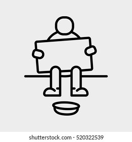 Homeless Beggar Sitting Minimalistic Flat Line Outline Stroke Icon Pictogram Symbol