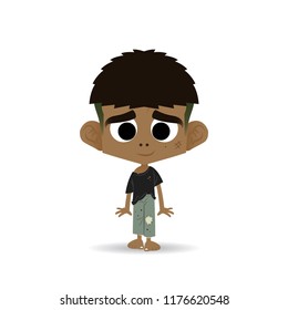 Homeless boy character, isolate vector.