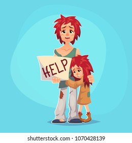 Homeless child. Cartoon flat character. Homeless character. Homeless children.Vector illustration in a flat cartoon style eps10