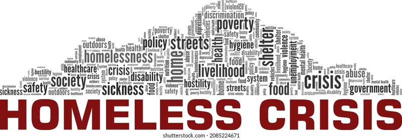 Homeless Crisis vector illustration word cloud isolated on white background.