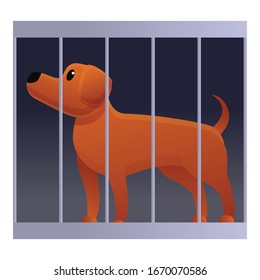 Homeless Dog In Cage Icon. Cartoon Of Homeless Dog In Cage Vector Icon For Web Design Isolated On White Background