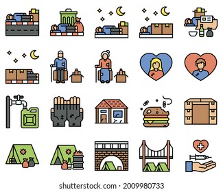 Homeless filled icon set 3, vector illustraton