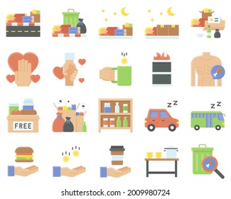 Homeless flat icon set 4, vector illustraton