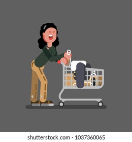 Homeless girl with a cart