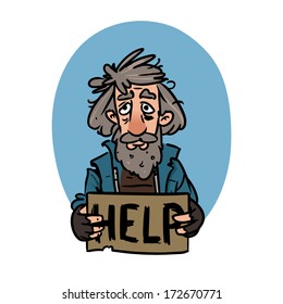 Obdachlos mit HELP-Zeichen