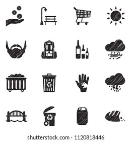 Homeless Icons. Black Scribble Design. Vector Illustration.