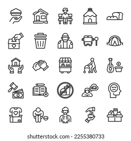 homeless icons set illustration vector graphic