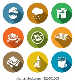 Homeless icons set. Vector Illustration.