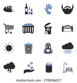 Homeless Icons. Two Tone Flat Design. Vector Illustration.