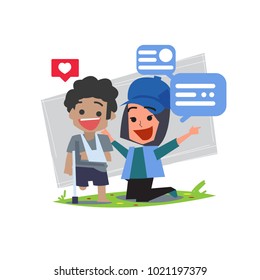Homeless or immigrants Shelter Staff. shelter staff talk and take care of Disabled kid. - vector illustration