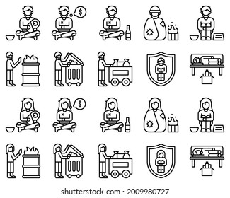 Icono de línea sin hogar conjunto 2, ilustración vectorial