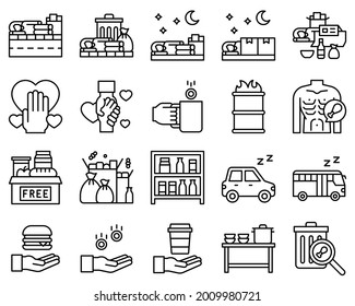 Homeless line icon set 4, vector illustraton