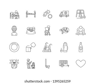 Homeless line icons, signs, vector set, outline illustration concept 