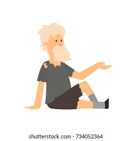 the homeless man asks for help. vector illustration.