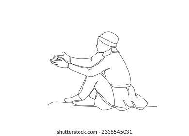 A homeless man asks for money on the street. Homeless one-line drawing