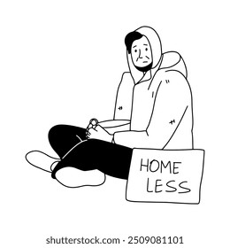 Homeless man, beggar handdrawn illustration
