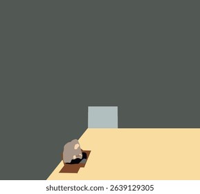 Homeless Man Covered With Blanket sitting on cardboard in subway tunnel. Beggar and depression concept.

