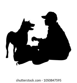 Homeless Man With Dog Silhouette Vector