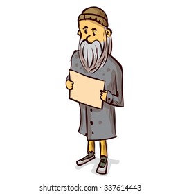 Homeless man. Hand drawn cartoon vector illustration.